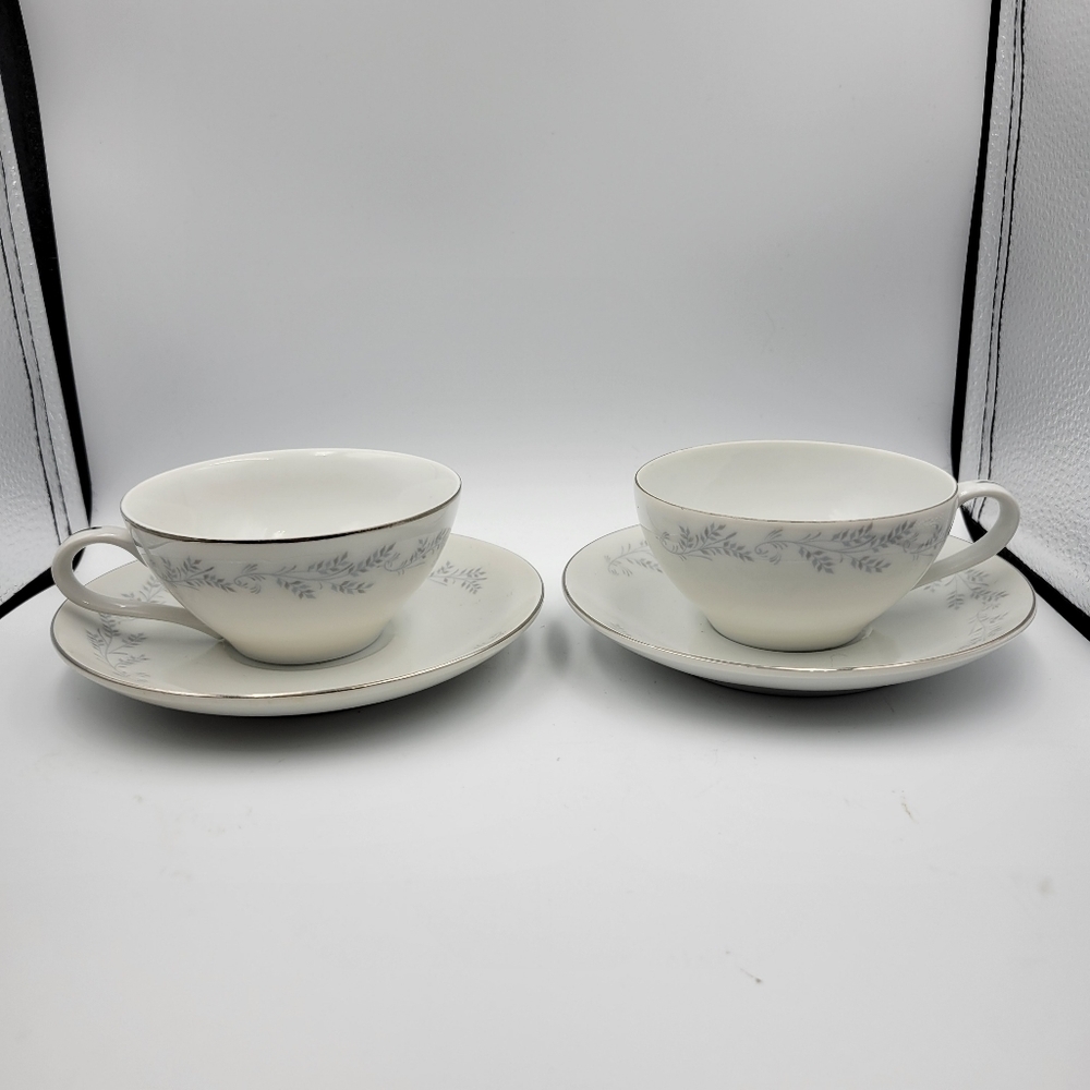 Royalton Gray and White Cup and Saucer Fine China - set of 2